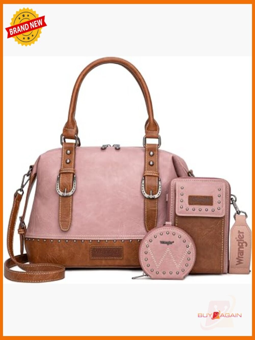 3pc Faux Leather Doctor Bag Set Top Handle Satchel with Cell Phone Bag and Coin